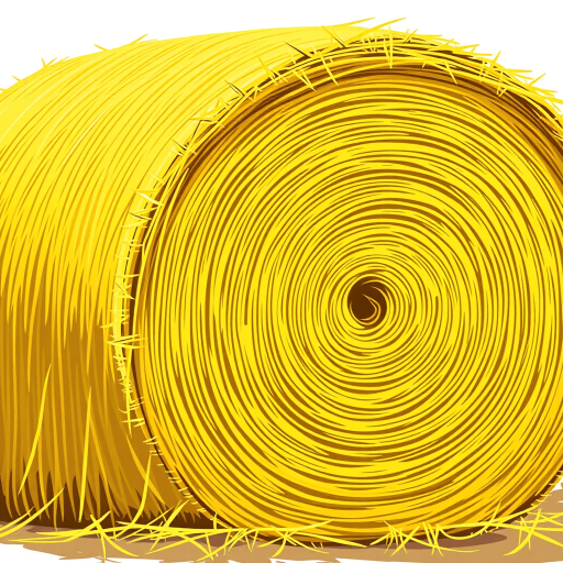 Create a high-quality illustration of a straw bale with vibrant yellow color, taken from a slightly elevated angle, using a DSLR camera with an aperture of f/5.6, ISO 100, and a focal length of 50mm, ensuring detailed texture and shading.