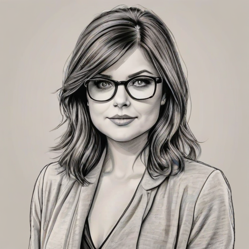 Splendid Tiffani Thiessen, pencil sketch, portrait of Enticing woman 1922s in glasses, hair style beatnik, outline, clear lines, fine lines, 8k