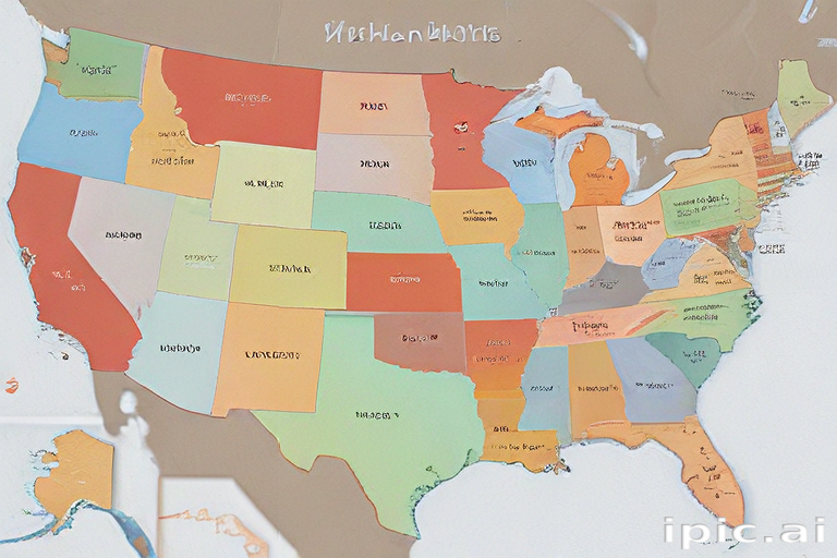 Colorful Map of the United States Highlighting Different States and Regions
