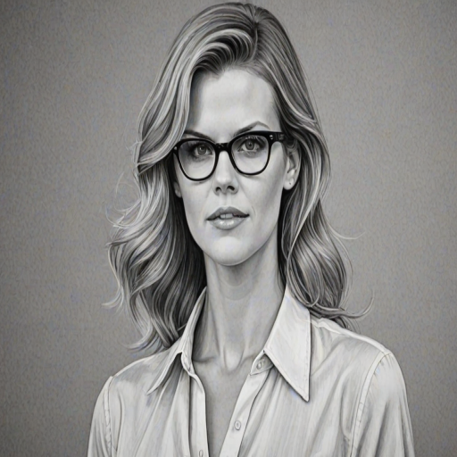 Appealing Brooklyn Decker, pencil sketch, portrait of Superb woman 1939s in glasses, hair style beatnik, outline, clear lines, fine lines, 8k