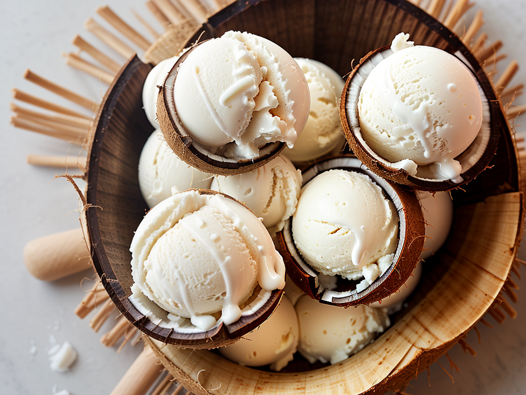 coconut ice cream in coconut shell