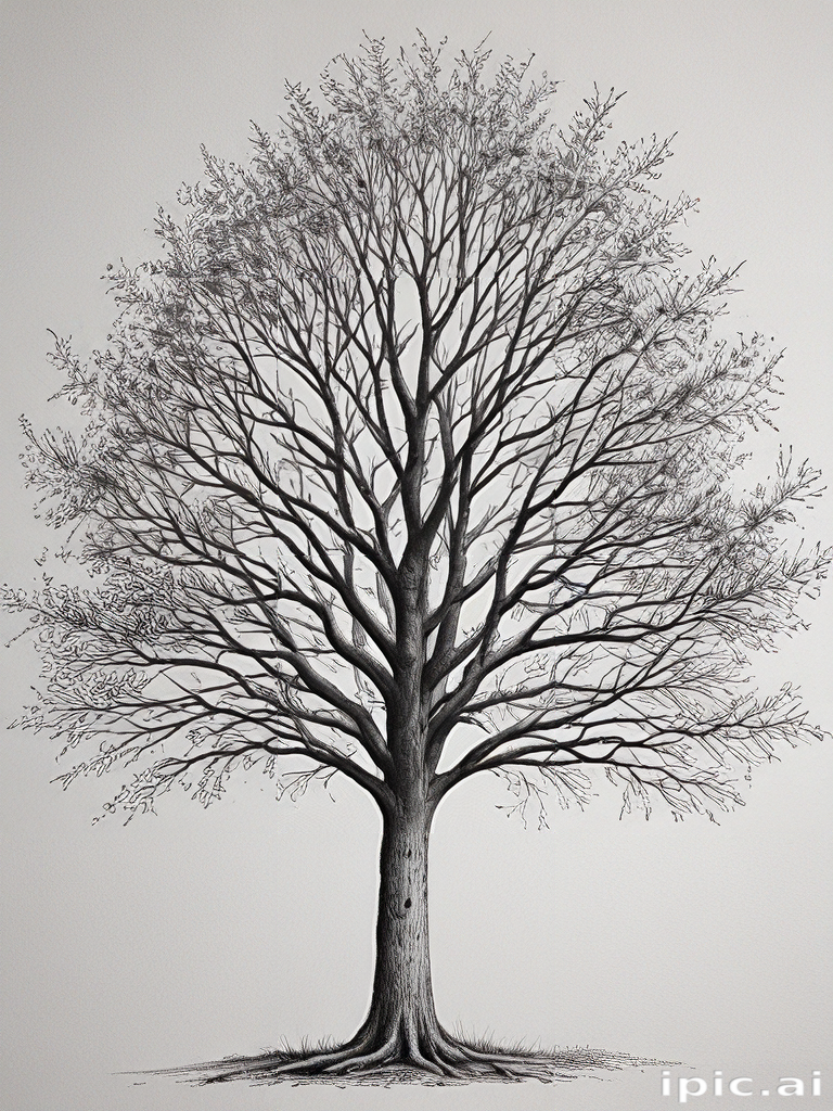 Intricate Black and White Illustration of a Leafless Tree on White ...