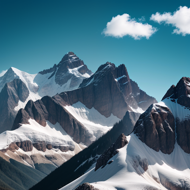 Majestic Snow-Capped Mountains Under a Clear Blue Sky with Fluffy Clouds
