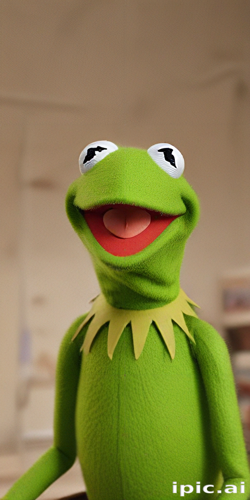 Cheerful Green Puppet Smiling Brightly in a Cozy Indoor Setting