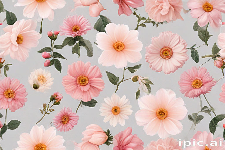 A Beautiful Floral Pattern Featuring Soft Pink and White Blooms on Gray ...