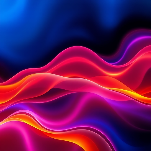 Generate an abstract image of flowing lines in vibrant colors and wavy patterns, using a Canon EOS R5 with a 50mm lens, aperture f/8, ISO 100, 1/200s shutter speed, taken from a top-down view and styled with high dynamic range for enhanced depth and clarity.
