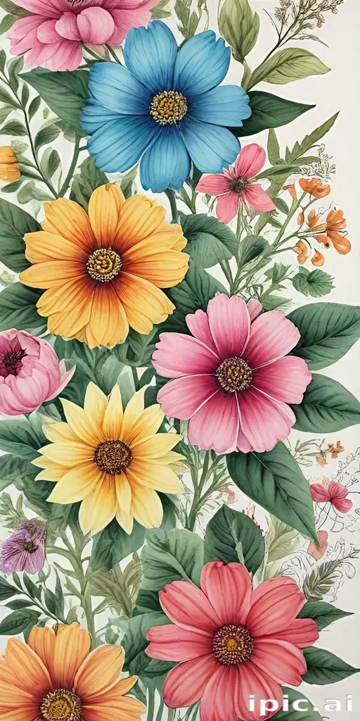 drawings of flowers in color