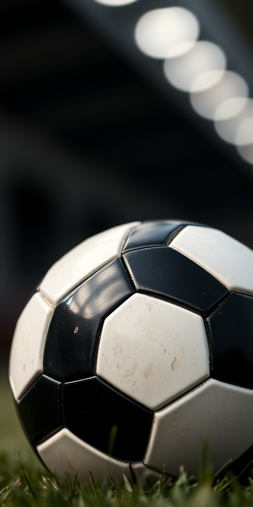 Create a high-resolution image of a classic black and white soccer ball, focus on a 3/4 view, using a 50mm lens, aperture f/2.8 for a shallow depth of field, captured with a DSLR camera to enhance clarity and detail.