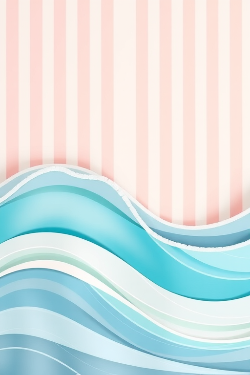 regenerate an abstract illustration of waves in pastel colors with a minimalistic striped background, use a Canon EOS R5 with an ISO of 100, aperture f/8, shutter speed 1/250s, shot from a top-down view, in a flat lay style to enhance image quality.