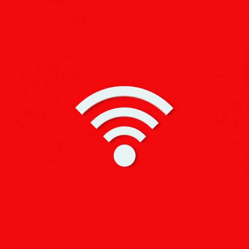 Create a minimalist design of a white Wi-Fi symbol on a solid red background, using a Canon EOS 5D Mark IV, aperture f/8 for sharpness, 50mm lens for a clear view, ISO 100 for optimal light quality, and soft lighting for a balanced contrast.