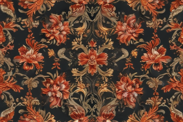 Elegant Floral Pattern with Rich Red and Gold Accents on Dark Background