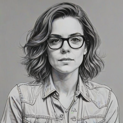 Stunning Brandi Carlile, pencil sketch, portrait of Dazzling woman 1968s in glasses, hair style beatnik, outline, clear lines, fine lines, 8k