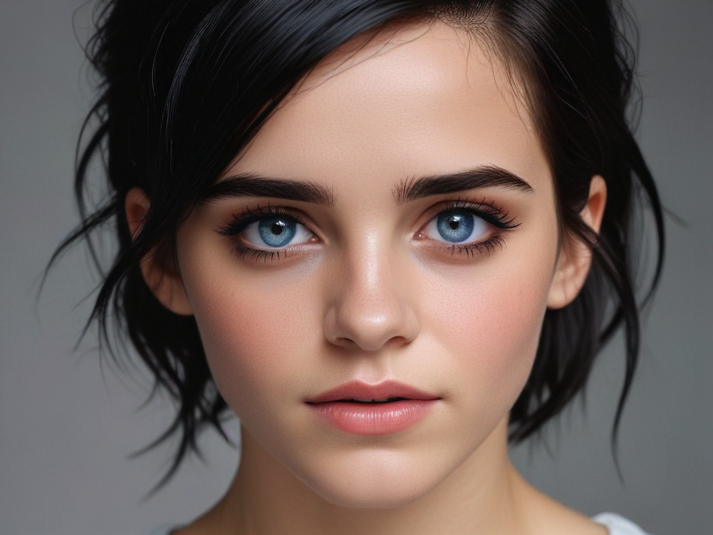 Ai Image Generator - Ai Art Generator - High Quality and 100% Unique Images  - iPic.Ai Emma Watson lookalike, single person, translucent sheer top,  realistic, cute, hyper detailed, blue eyes, black hair