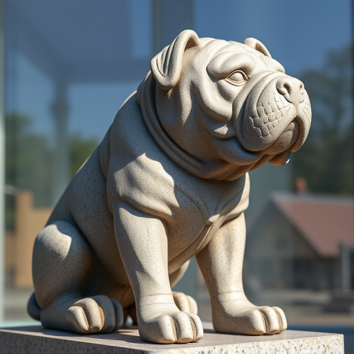 Create a highly detailed image of a stone sculpture of a Shar Pei dog, positioned prominently against a transparent background, using a DSLR camera with a 50mm lens at f/2.8, natural lighting, and a slightly low angle view to emphasize the texture and features of the sculpture.