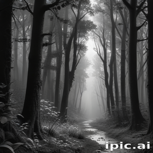 Mysterious Foggy Forest Pathway Surrounded by Tall Trees and Shadows
