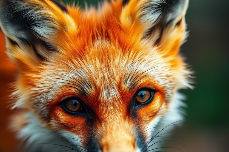 Regenerate a close-up portrait of a fox with vibrant orange fur and expressive eyes, aperture f/2.8, shutter speed 1/200s, ISO 100, taken with a DSLR camera, using a soft focus lens to enhance texture and detail.