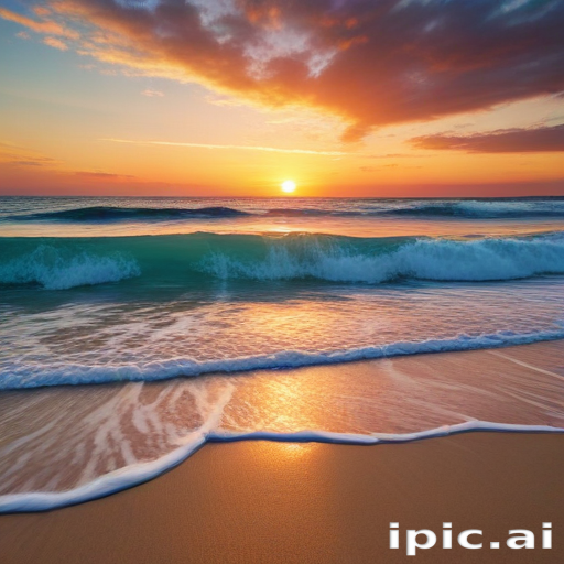 Serene Sunset Over the Tranquil Ocean Waves and Sandy Shoreline