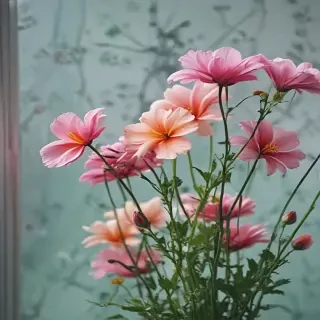 flowers behind glass wallpaper