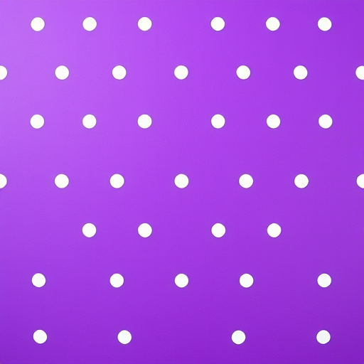 Create an image of a vibrant purple background with evenly spaced white polka dots, shot with a DSLR camera at f/8 aperture, ISO 100, 50mm lens, top-down view, and a shallow depth of field for a smooth, textured finish.