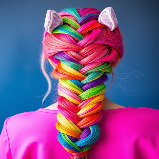 Vibrant rainbow unicorn braid incorporating every color of the spectrum, the "Prism Fantasy" design celebrates creativity and joyful self-expression