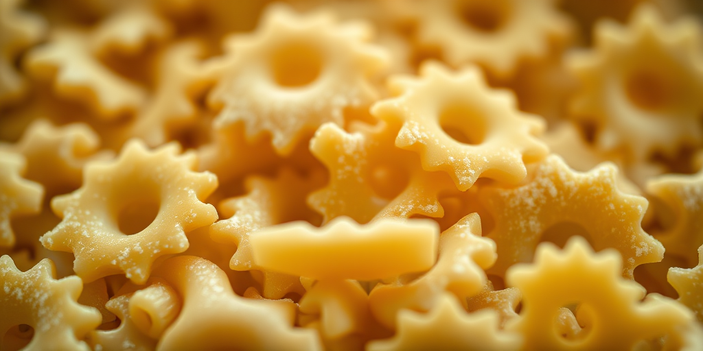 macro shot of various uncooked pasta shapes with a shallow depth of field, ISO 100, f/2.8, 50mm lens, natural light, DSLR camera, high-resolution texture details