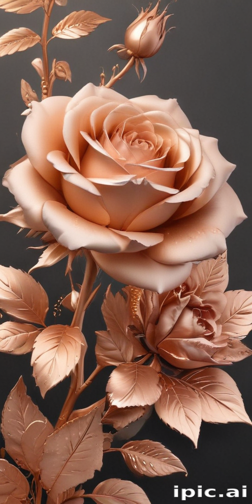 Elegant Rose Blossoms in Soft Rose Gold Against a Dark Background