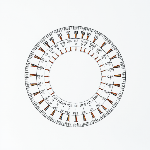 Create a detailed diagram showing the circular structure of the genetic code with base pairs highlighted, using a high-resolution camera with a focal length of 50mm, aperture set to f/8, and ISO 200, taken from a top-down view using a professional DSLR style to enhance clarity and vibrancy of colors.