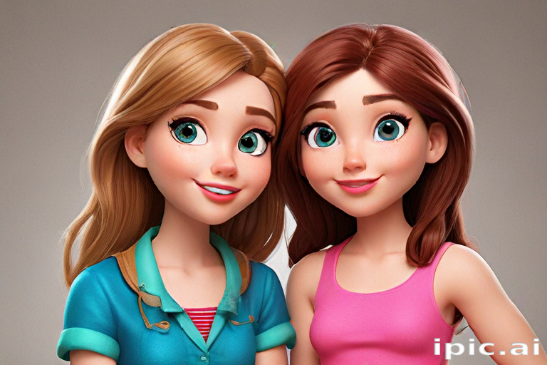 Two Animated Friends Smiling Together, Radiating Joy and Friendship