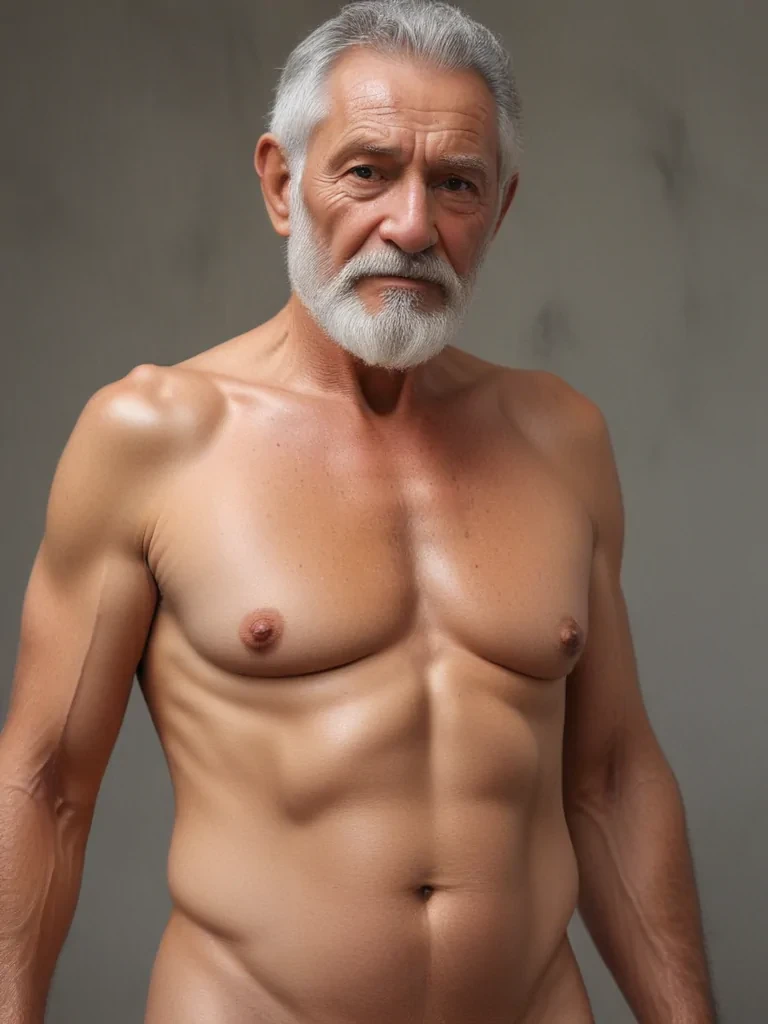 shirtless old man