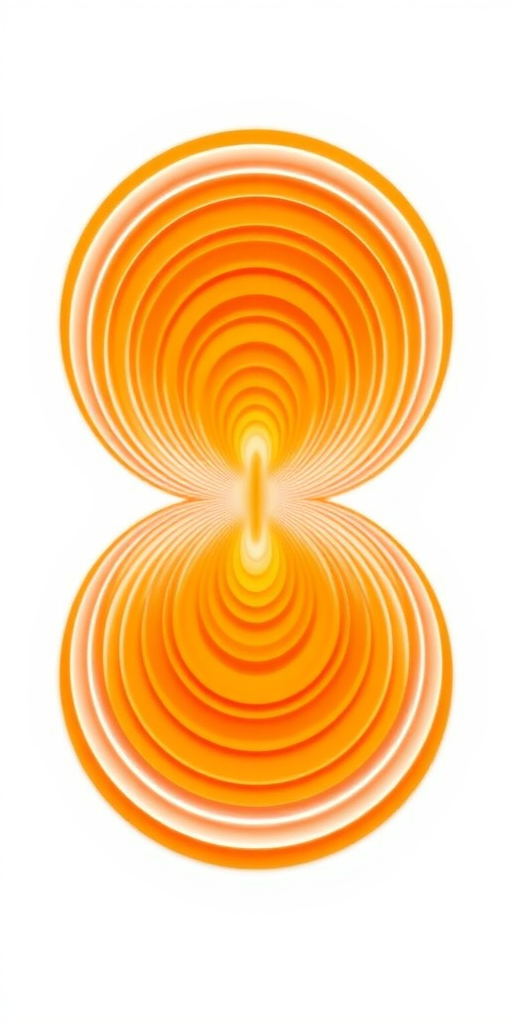 Design an abstract image of concentric orange waves emanating from a central point on a clean white background, using a DSLR camera with a 50mm lens at f/2.8, ISO 200, and a 1/250s shutter speed for enhanced clarity and depth.