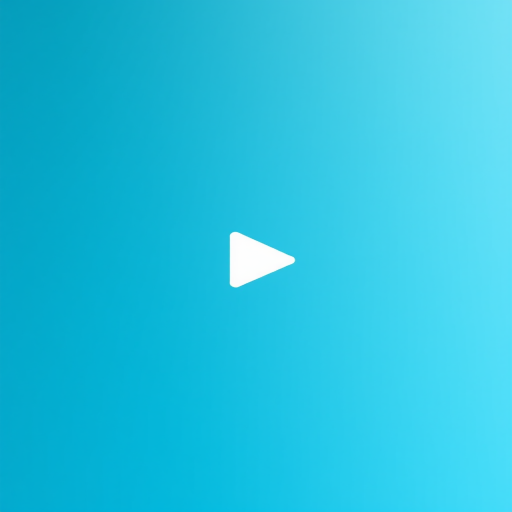 Create a minimalist play button icon on a gradient background transitioning from teal to light blue, using a DSLR camera with a 50mm lens, f/1.8 aperture, ISO 100, and a shallow depth of field, capturing the image from a straight-on view.