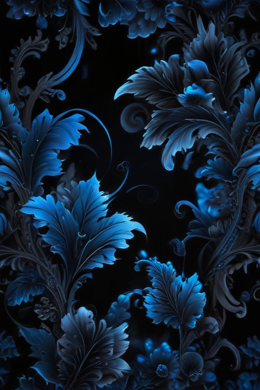 Elegant Dark Blue Floral Design with Intricate Details on Black Background