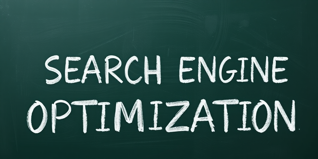 Create an image of the text "SEARCH ENGINE OPTIMIZATION" written in a chalk-like font on a dark green chalkboard background, using a DSLR camera with a 50mm lens, aperture set to f/1.8 for a shallow depth of field, ISO 100 for clarity, and shot from a straight-on angle to capture the texture of the chalkboard.