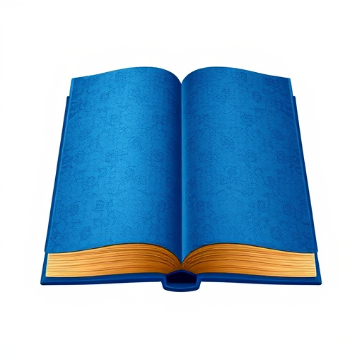 Create an illustration of a closed blue book with a textured cover and visible pages, shot with a Canon EOS R5, 50mm lens, aperture f/2.8, ISO 100, natural light for enhanced clarity and detail.
