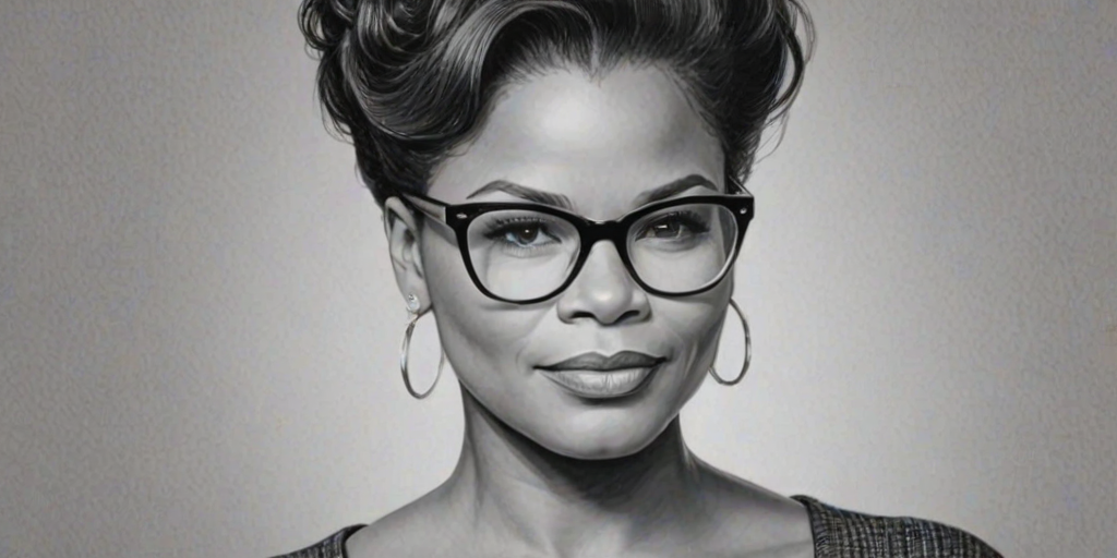 Captivating Nia Long, pencil sketch, portrait of Fascinating woman 1950s in glasses, hair style beatnik, outline, clear lines, fine lines, 8k