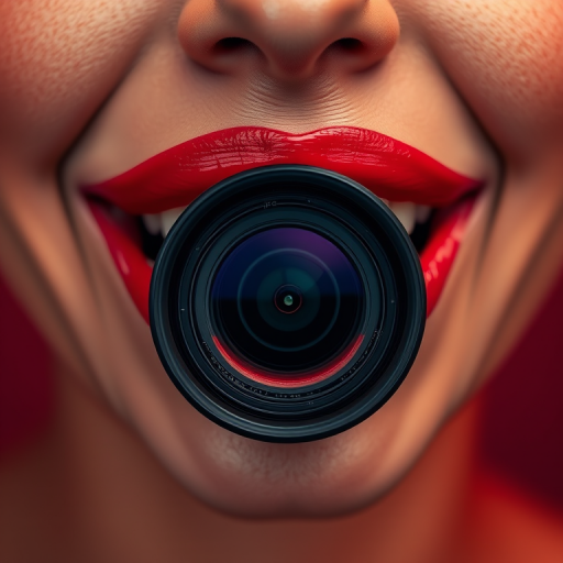 Create a high-resolution image of a pair of luscious red lips with a playful smile, using a DSLR camera with a 50mm lens, aperture set to f/1.8, ISO 100, and a soft-focus background to enhance detail and vibrancy, in a studio lighting setup for optimal color saturation.