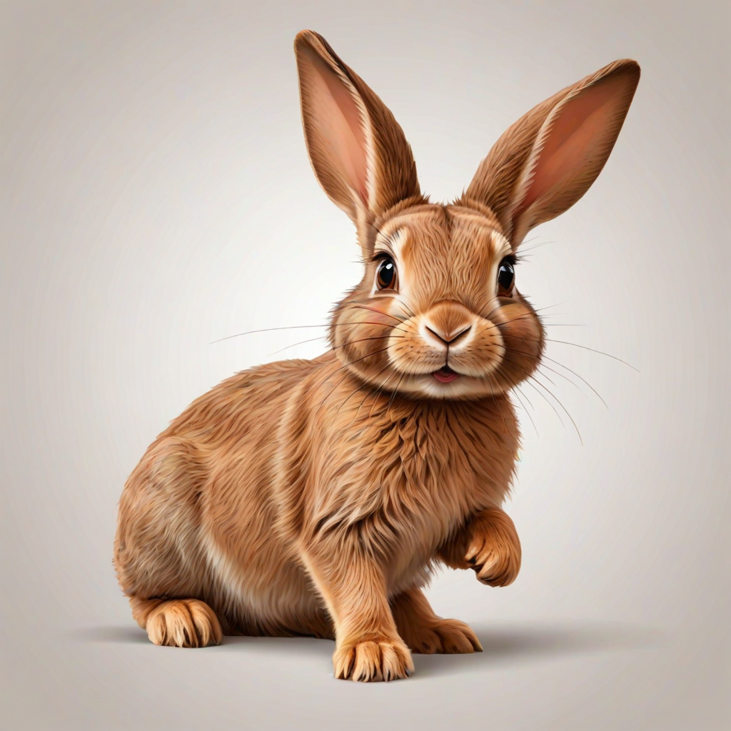 vector illustration, cute brown rabbit, dynamic pose, isolated on white background