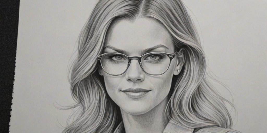 Bewitching Brooklyn Decker, pencil sketch, portrait of Wonderful woman 1928s in glasses, hair style beatnik, outline, clear lines, fine lines, 8k