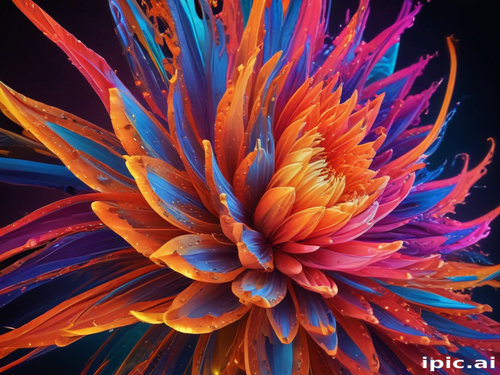 Vibrant Explosion of Colorful Flower Petals with Water Droplets Sparkling
