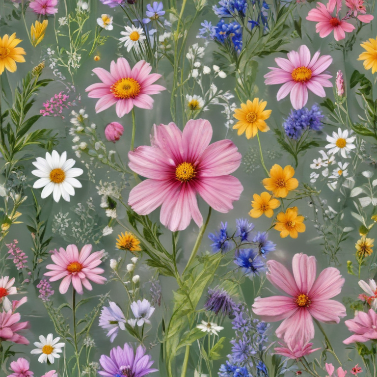 A Vibrant Display of Colorful Wildflowers Blooming in a Lush Garden