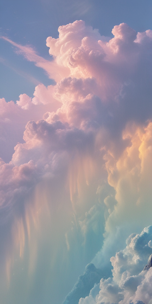Majestic Clouds Bathed in Soft Pastel Hues at Sunset Sky.