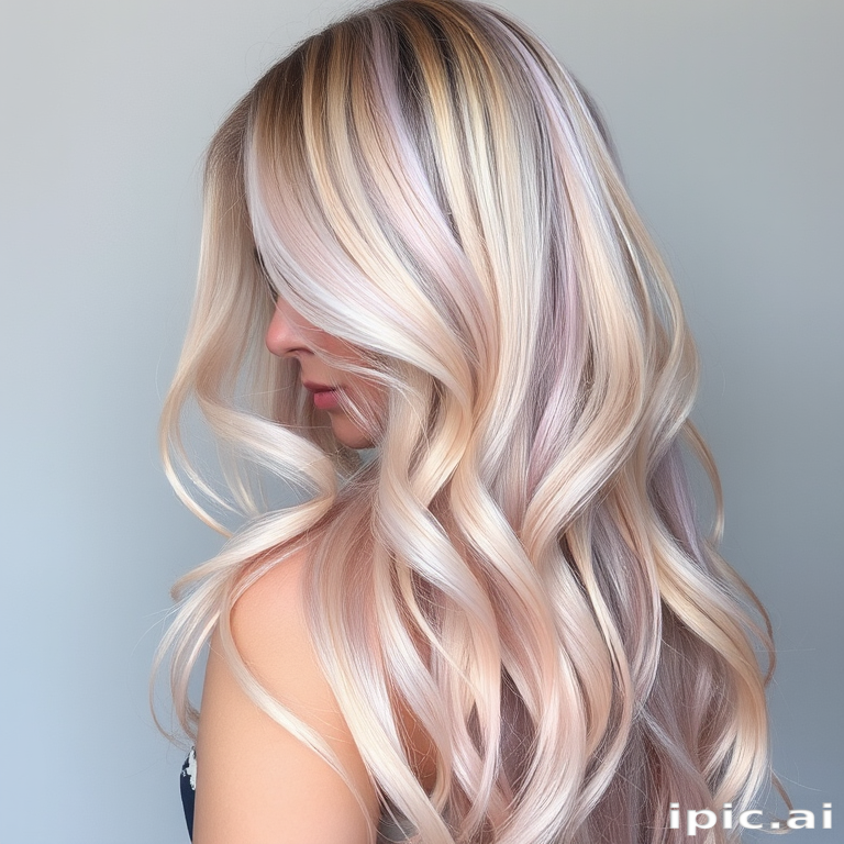 Ethereal hair style displaying long iridescent pearl-toned strands styled in loose ethereal waves with subtle glitter accents