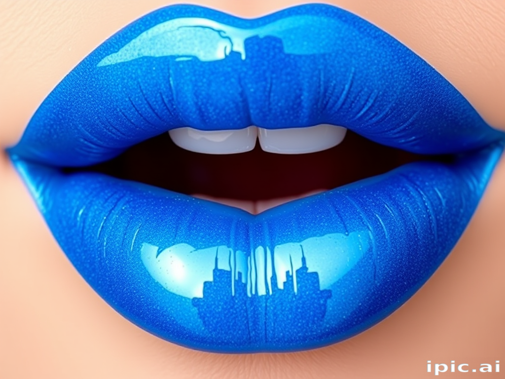 Bold electric blue lips with a high-shine gloss, "Oceanic Allure" features an eye-catching holographic shimmer and precise, crisp edges