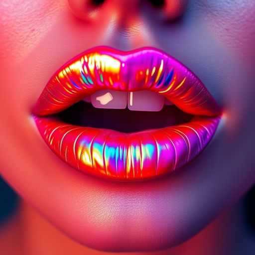 Dazzling holographic lips shift colors with every movement, creating a mesmerizing rainbow effect that captivates viewers and pushes the boundaries of lip artistry