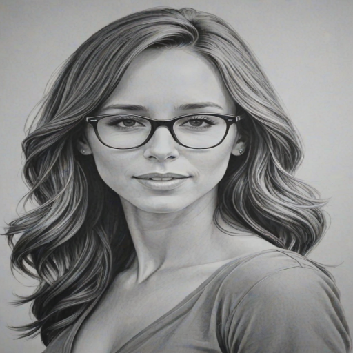 Sublime Jennifer Love Hewitt, pencil sketch, portrait of Alluring woman 1949s in glasses, hair style beatnik, outline, clear lines, fine lines, 8k