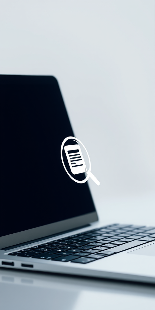 Create a high-resolution image of a laptop with an information magnifying glass icon, shot with a DSLR camera at f/2.8 aperture, ISO 100, 50mm lens, in a studio setting with soft lighting for enhanced detail and clarity.