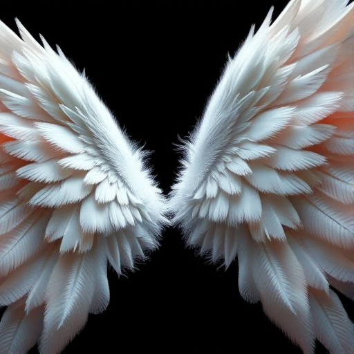 create a high-resolution image of stylized angel wings with intricate feather details, camera settings: aperture f/2.8, shutter speed 1/200s, ISO 100, camera view: close-up, camera style: bright and vibrant colors, camera type: digital DSLR