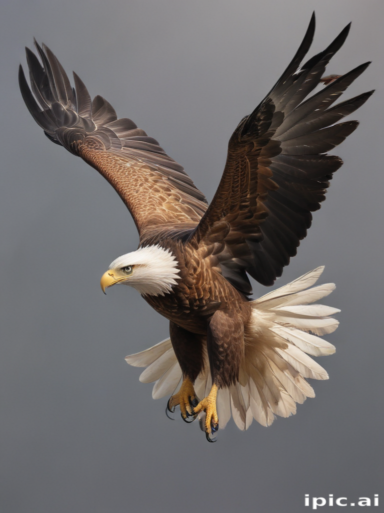 Majestic Bald Eagle Soaring Gracefully Through the Clear Blue Sky.
