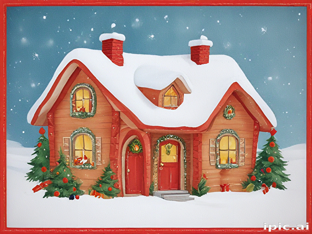 Charming Winter Cottage Surrounded by Snow and Festive Holiday Decorations