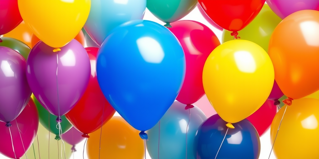 Generate a vibrant illustration of colorful balloons in various shapes and sizes with a white background, using a Canon EOS 5D Mark IV, 50mm f/1.8 lens, aperture f/4, ISO 100, and soft lighting for enhancement.